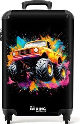 Produktbild von NoBoringSuitcases.com® Koffer Handgepäck Trolley Rollkoffer Kleine Reisekoffer mit 4 Rollen - Monstertruck mit buntem Graffiti - Cabin Size < 55x40x23 cm & 55x40x20 cm - Fotokoffer - Kabinenkoffer - BoardgepäckHandgepäck Koffer 55x35x20 cm, 36L,