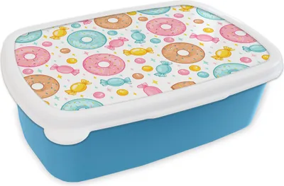 Produktbild von KitchenYeah® Lunchbox Brotzeit Brotdose 17x11 cm Süßigkeiten - Donuts - Muster Kinder Brotzeitdose - Lunch - Kunststoff  - Brotbüchse - Sandwichbox - Lunchbox für Kinder