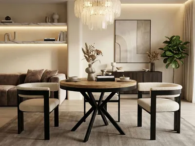 Produktbild von Runder Ausziehbarer Esstisch - Loft Style Tisch mit Metallbeinen - 100 bis 180 cm - Industrieller Tisch für Wohnzimmer - Kompakt - 100 cm - Craft Eiche