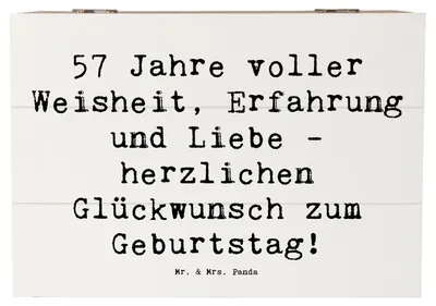 Produktbild von Mr. & Mrs. Panda Schatulle Spruch 57. Geburtstag 22 x 15 cm - Weiß - Geschenk, Box, Holzbox mit Deckel, 57 Jahre, besondere Anlässe, Alter, Glückwunsch, Holztruhe, Liebe