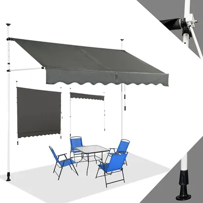 Produktbild von 250 x 180 cm Klemmmarkise mit Handkurbe, ohne Bohren, Höhenverstellbare Balkonmarkise, Sonnenschutz Markise für Terrasse Balkon Veranda (Grau)