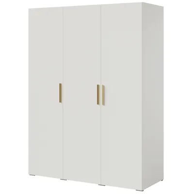 Kleiderschrank, Drehtürenschrank Weiß mit Ablageflächen und Kleiderstangen Breite 150 cm