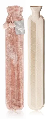 Productafbeelding van Warmwaterfles Extra Lang 72 cm - Zachte Kunstbont Hoes - Roze - Ideaal voor Koude Dagen