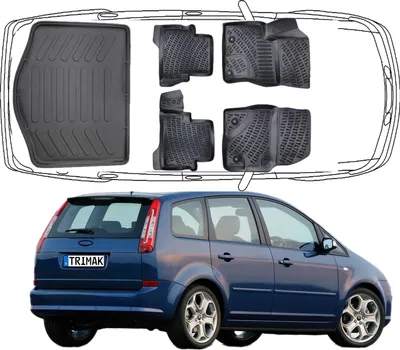 Produktbild von 3D Fußmatten & Kofferraumwanne Auto Set Kompatibel mit Ford C-MAX 1.Gen 2003-2010