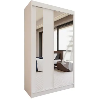 Produktbild von Schiebetürenschrank GAJA 120cm - Kleiderschrank mit Schubkasteneinsätze & Spiegel (Weiß)