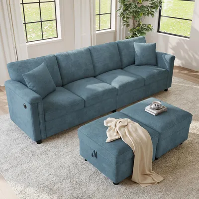 Produktbild von STILVORA Modulares Sofa mit L-/U-Form und 2 Stauraumhockern, Ecksofa mit 2 Zierkissen und Chenille-Stoff, Wohnzimmersofa mit multifunktionalem Design