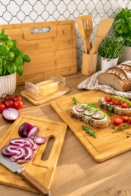 Produktbild von Küchenbrett-Set, 3-Teilig, Bambus-Schneidebrettchen „Kamille“