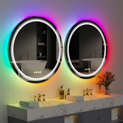 Immagine prodotto di WISFOR specchio da bagno a LED rotondo, specchio da parete a LED da 80 cm specchio da bagno con illuminazione, 8 modalità di luce 2800-6500K dimmerabile specchio luminoso antiappannamento con interruttore a sfioramento IP65