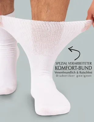 Produktbild von 6x Socken Uni für Diabetiker und ohne Gummibund Weiß Gr. 43-46