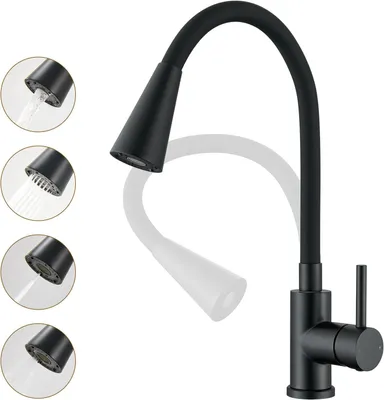 Produktbild von Küchenarmatur schwarz, 360 Grad drehbar, 4 Strahlarten, Edelstahl, für Küche