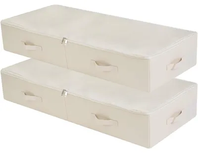 Produktbild von Unterbett-Aufbewahrungsbox 2er-Pack 100cm faltbar waschbar beige 6 Griffe