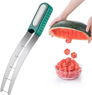 Produktbild von Ibenzoa® Melonenschneider aus Edelstahl 304, 24 cm – Würfel-Schneider 3 x 3,5 cm für gleichmäßige Fruchtwürfel, ergonomisch & spülmaschinenfest