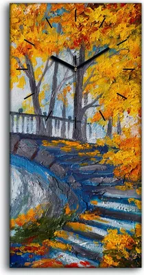 Produktbild von Wandbild Leinwand Bilder Wanduhr 30x60 Malerei Bäume Blätter Brücke Fluss Kunst - schwarze Hände