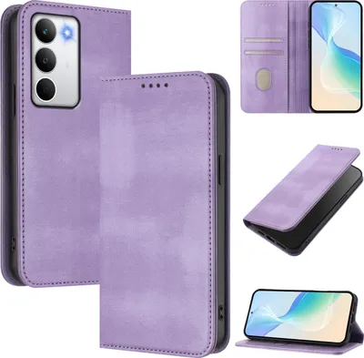 Image de Etui pour Realme C71, étui en cuir vintage avec protection RFID, fentes pour cartes, support Violet