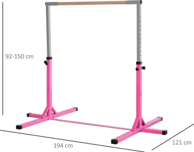 Image de Barre fixe pour enfants - Barre d'entraînement de gymnastique - Réglable en hauteur de 92 à 150 cm - Supporte jusqu'à 75 kg - Structure en acier - e CE - Dimensions 194 × 121 × 150 cm - Rose