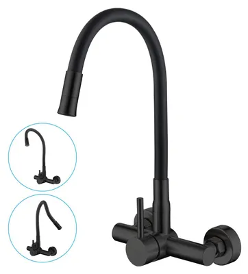 Küchenarmatur Wandmontage, Schwarz, 3/4" Anschluss, 2 Strahlarten