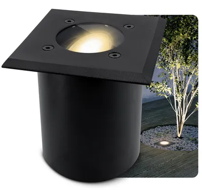 Produktbild von SSC-LUXon JUAVI LED Bodenstrahler schwenkbar eckig für Außen IP67 - mit LED GU10 2W warmweiß 230V - Boden Einbauleuchte Gartenspot befahrbar