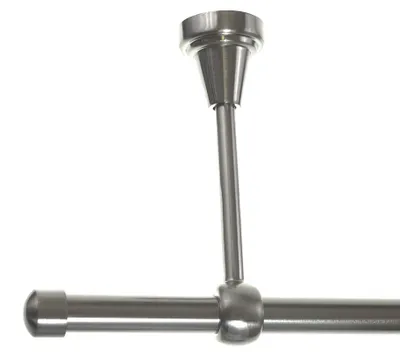 Produktbild von Gardinenstange Set Edelstahl Look Metall Ø 16mm zur Deckenträger 1-lauf Kappe, Länge wählbar H14 E17