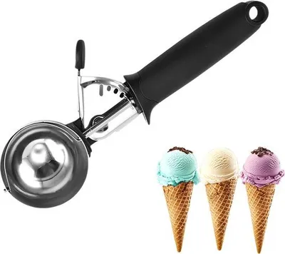 Image de Cuillère à glace - acier inoxydable - 5,5 cm - pour glaces, fruits, boulettes de viande, gâteaux, pâte et boulettes de riz - noir