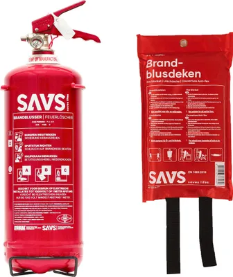 Produktbild von SAVS® Feuerlöscherset - Pulver groß - Feuerlöschpulver 3 kg & Löschdecke 100 x 100 cm - Feuerlöscherklasse 21A 113B C - Mit Halterung & Aufhäng