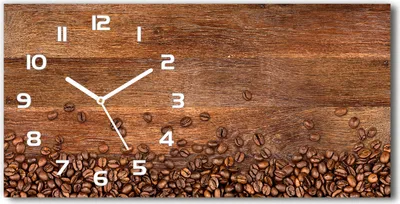 Produktbild von Wanduhr aus Glas – 60x30 cm - Glasbild - Glasuhr - Gehärtetes Glas - weisse-zeiger - Kaffeebohnen