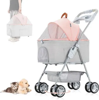 Image de Harnais pliable 2-en-1 pour chien avec panier de voyage amovible - Convient aux petits chiens et aux chats - Rose