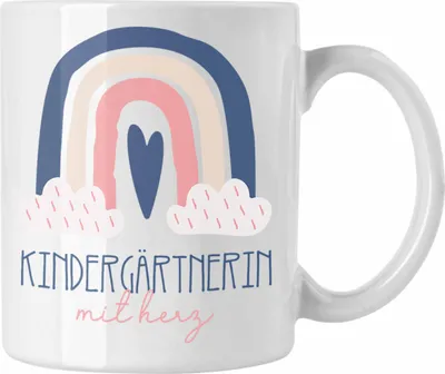 Produktbild von Trendation - Kindergärtnerin Tasse Geschenk Danke Kaffeetassse Geschenkidee für Erzieherin mit Herz Spruch (Weiß)