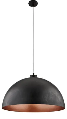 Zdjęcie produktu dla Lampa wisząca Marcus Ø50 cm z czarnego lakierowanego żelaza, czarna dekoracja zewnętrzna i antyczna miedź wewnątrz, regulowany kabel, 1 światło