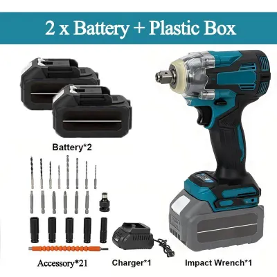 Immagine prodotto di Avvitatore a impatto a batteria - Attacco quadrato da 1,27 cm - Coppia massima 1200 N·m - Motore brushless - 6700 giri/min - 2 batterie incluse - Spina UE
