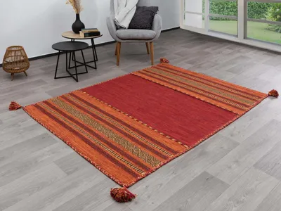 Produktbild von Steffensmeier Handwebteppich Muriani | Baumwolle |  Wohnzimmer | Rot, handgewebt, Größe: 80x150 cm