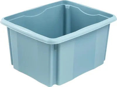 A light blue plastic storage box is shown against a white background.