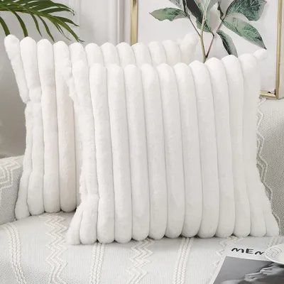 Produktbild von MODFU 2er Set Plüsch Samt Kissenbezüge, Weiche Künstliche Pelz Dekorativ Kissenbezug Sofa Zierkissenbezüge Dekokissen Kissenhülle Set für Couch Schlafzimmer Zuhause Auto Dekor 50x50cm Weiß