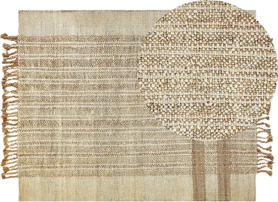 Produktbild von BELIANI Teppich Beige Jute 160 x 230 cm Rechteckig Natürlich Handgewebt Geometrisches Muster Kurzflor Fransen Boho Wohnzimmer Schlafzimmer Esszimmer