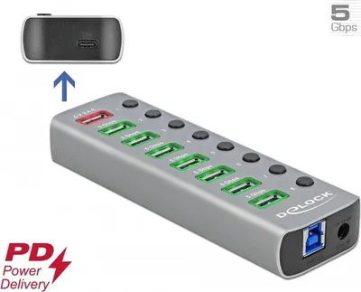 Obrázok produktu pre Rozbočovač Delock USB 3.2 Gen 1 so 7 portami + 1 rýchly nabíjací port + 1 port USB-C™ PD 3.0