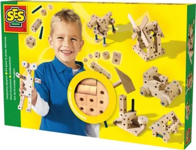 Produktbild von SES Creative 00945 Holzkonstruktionsset für Kinder - 90 Teile mit Holzhammer und Verbindungsstiften ab 3 Jahren, Kinder-Bastelkit, 3 Jahr(e), Holz, 1 Stück(e), 396,7 g