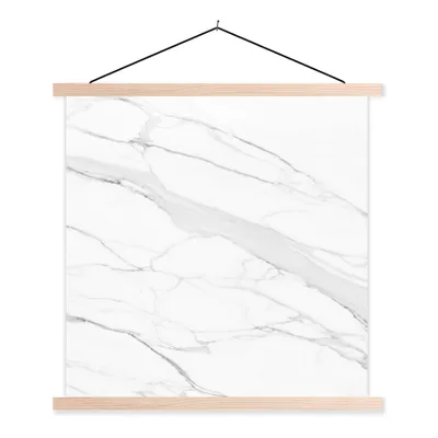 Produktbild von MuchoWow® Textilposter Marmor - Weiß - Linie - Muster - Luxus - Marmoroptik 60x60 cm mit holzfarbenen Rahmen - Wanddekoration