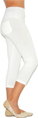 Obrázok produktu pre Capri 3/4 dámske legíny bavlnené nohavice vysoký pás vrecká biela XXL-42