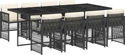 Produktbild von vidaXL 9-tlg. Garten-Essgruppe mit Kissen Schwarz Poly Rattan