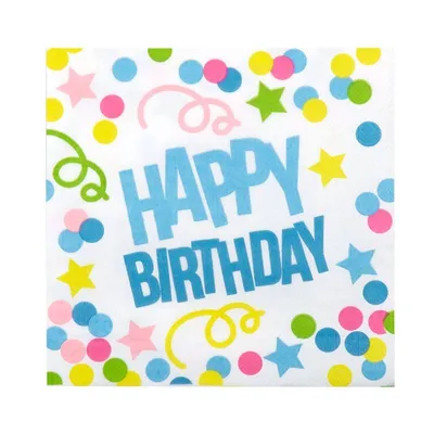 Produktbild von 12 Servietten „Happy Birthday“ pastell