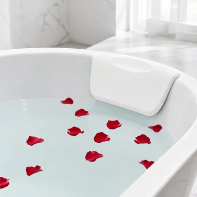 Immagine prodotto di Cuscino da bagno, poggiatesta per vasca, ergonomico con 2 ventose extra resistenti, antiscivolo