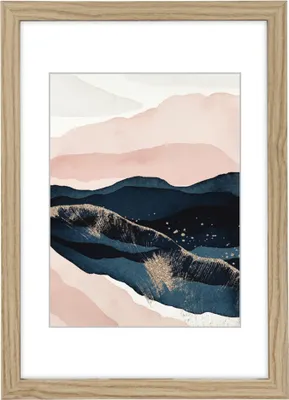 A framed abstract landscape artwork.