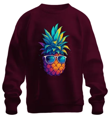 Imagen del producto de Sudadera con cuello redondo, diseño de piña, colores tropicales, estilo retro, uni, ideal para el verano, vacaciones, Hawái. Color burdeos, talla 3XL