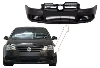 Productafbeelding van Stootbalk voor VW Golf V (5) 03-07, Jetta (05-10), R32, in glanzend zwart, inclusief radiatorrooster.
