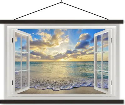Produktbild von MuchoWow® Textilposter Aussicht - Wasser - Meer 60x40 cm mit schwarzem Rahmen - Hölzernes