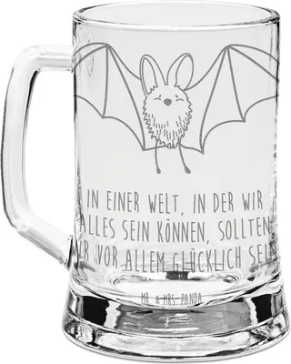 Produktbild von Mr. & Mrs. Panda Krug Fledermaus Flügel - Transparent - Geschenk, Seidel, Humpen, Glaskrug, Gravur Bierkrug, Lustige Sprüche, Mit