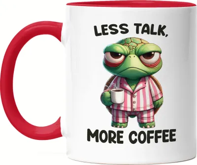 Produktbild von Less Talk More Coffee Lustige Schildkröte Tasse Rot Kaffee Spruch Morgenmuffel Geschenkidee