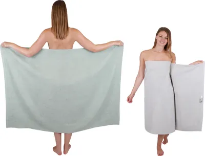 Produktbild von Betz 2 Stück XXL Duschtücher 100 x 150 cm BERLIN Badetücher 100% Baumwolle Farbe – jade-silbergrau