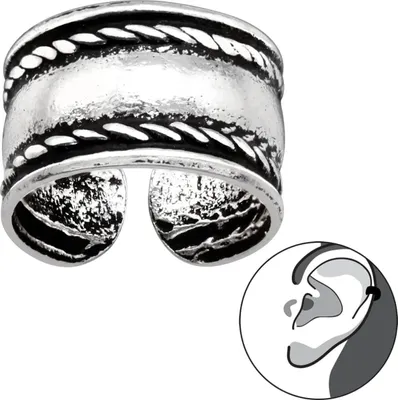 Produktbild von Ear Cuff 925 Sterling Silber oxidiert Ohrklemme mit Seilmuster