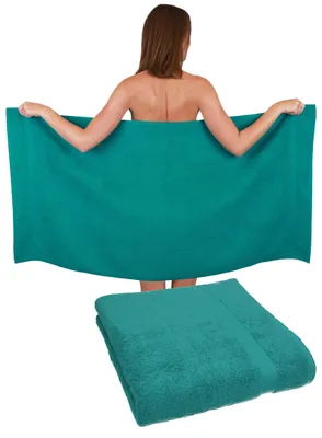 Produktbild von Betz 2 Stück Duschtücher 70 x 140 cm PREMIUM 100% Baumwolle Liegetuch Strandtuch   Farbe: smaragdgrün