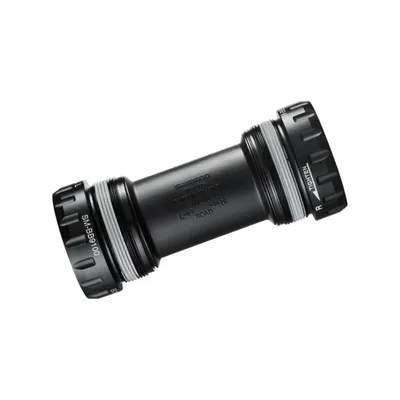 A black bicycle bottom bracket is shown against a white background.